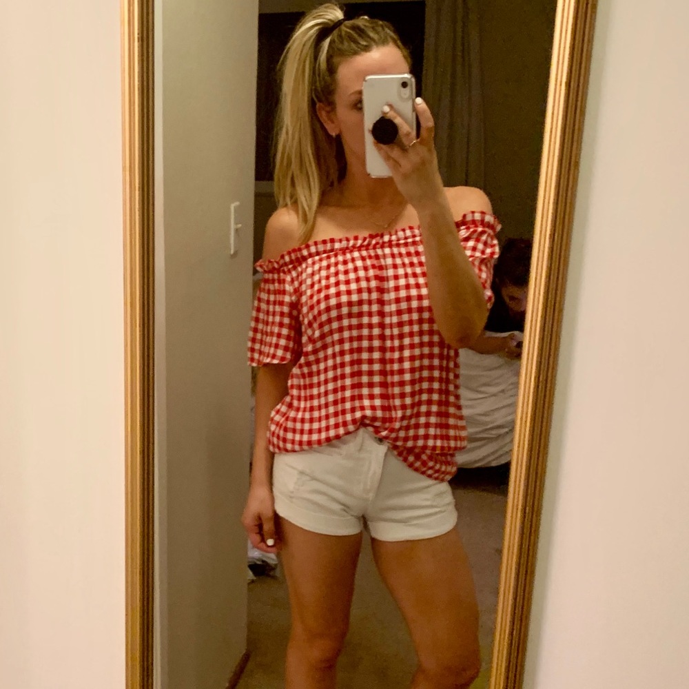 Gingham Off the Shoulder Top